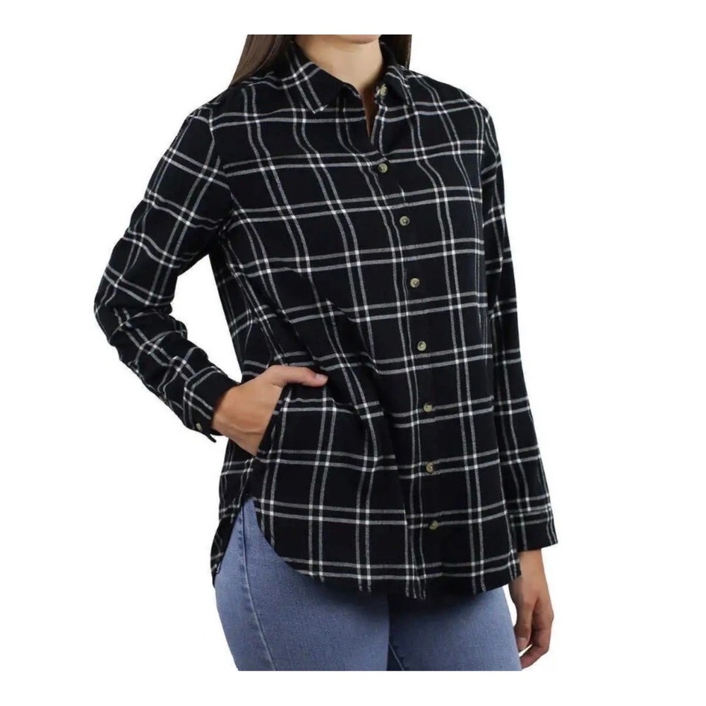 Jachs Girlfriend Womens Black White Classic Soft Plaid Button Down Shirt Medium